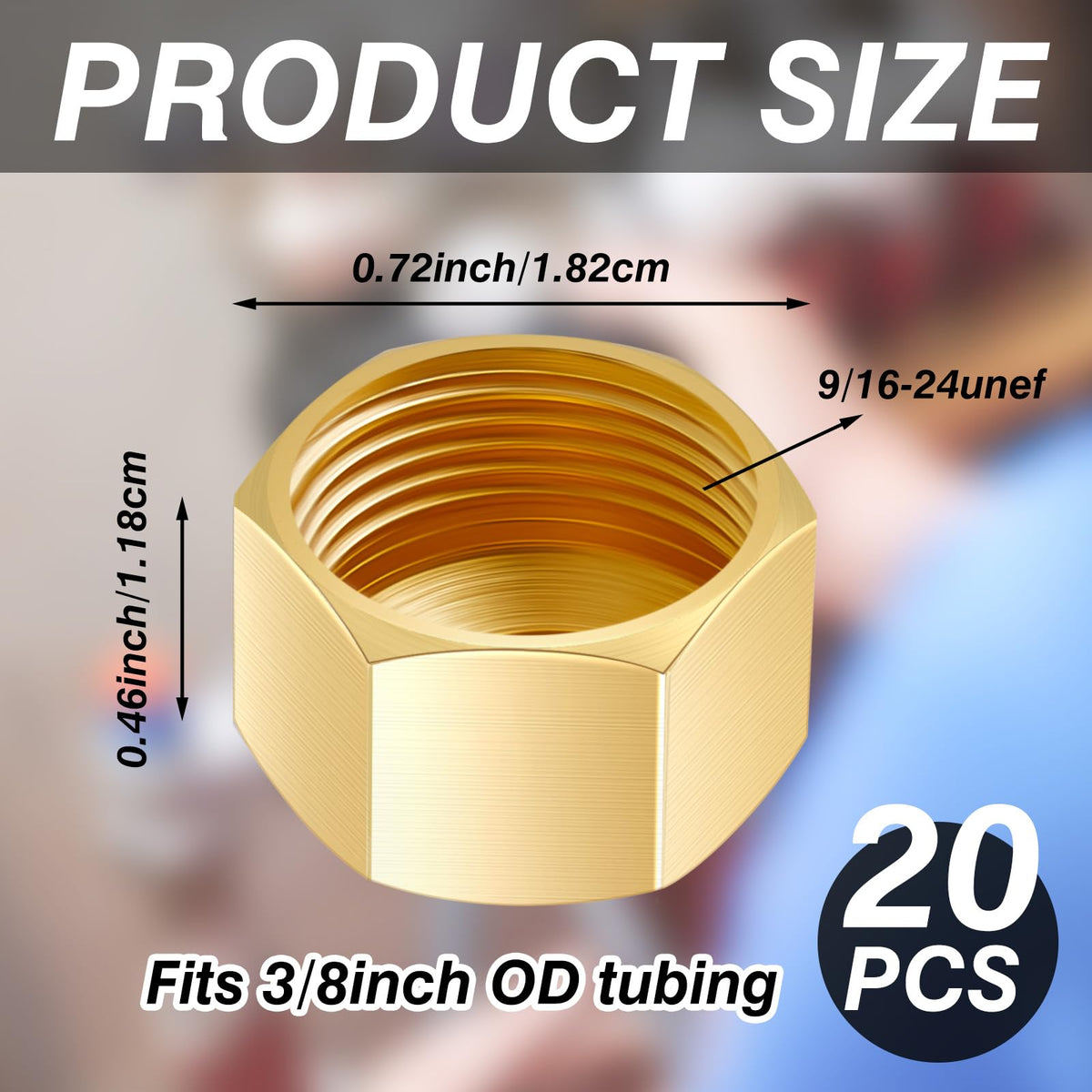 Dunzy brass 3/8-inch threaded cap close-up showing tight seal and durability.