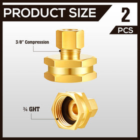 Dunzy brass female-to-female hose adapter 3/8-to-3/4-inch for versatile irrigation.