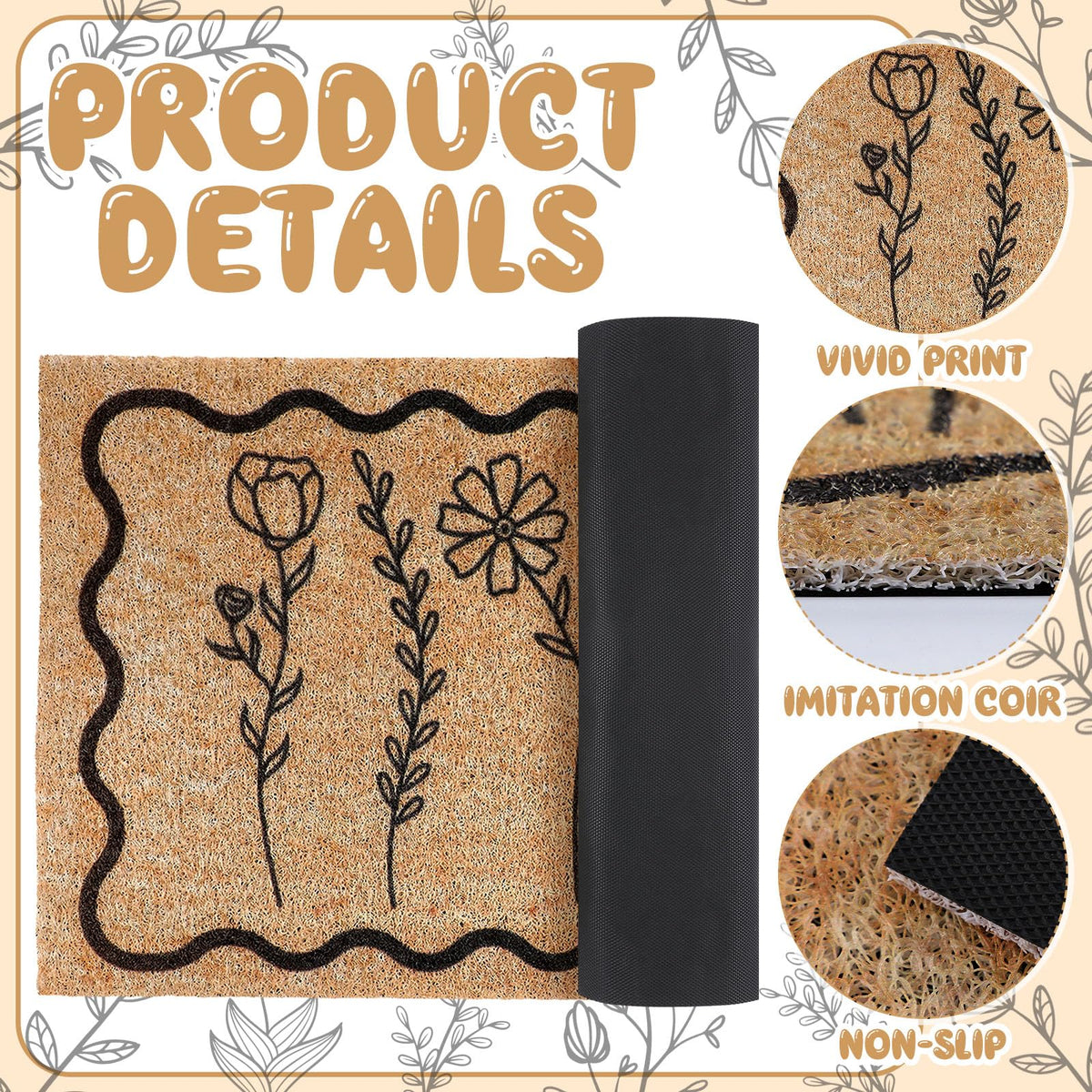 Dunzy non-slip rubber-backed door mat stays in place on varied surfaces.