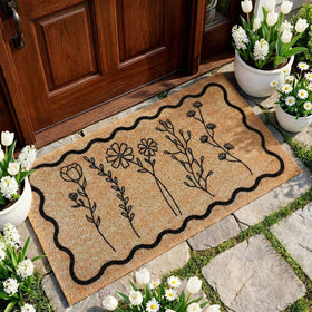 Dunzy wavy wildflower pattern doormat with non-slip design for outdoor use.