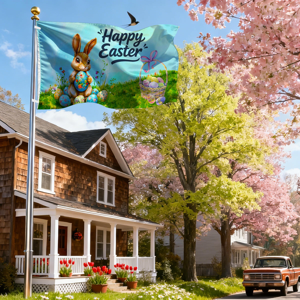Duoduobuy Outdoor Easter decoration flag fits standard flag poles
