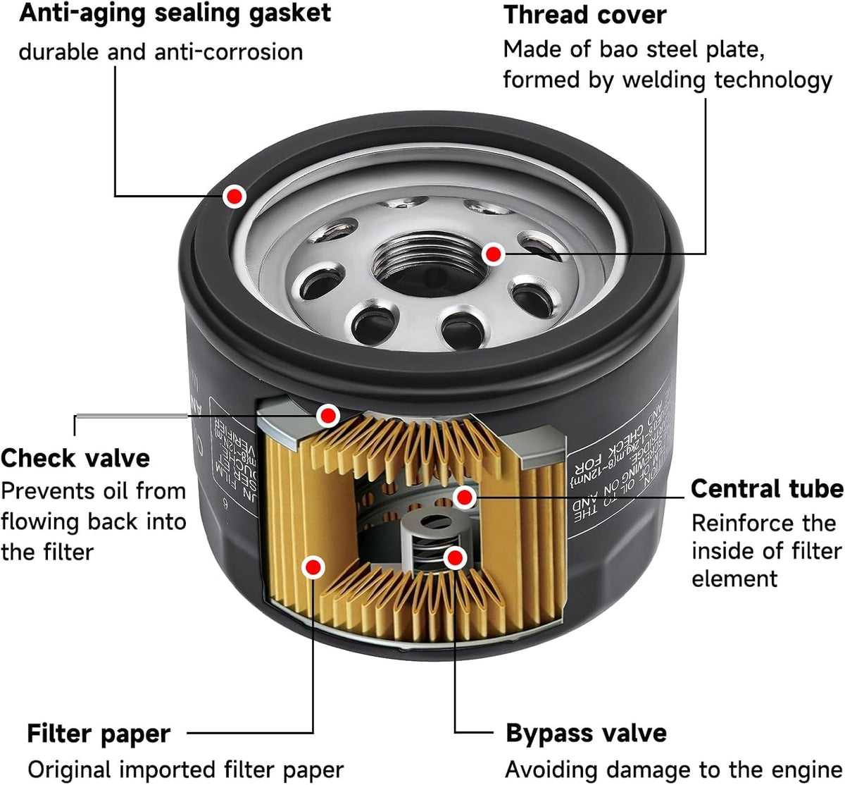 DUOOK 4-pack oil filters ensure ready replacements for routine lawn care.