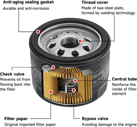 DUOOK 4-pack oil filters ensure ready replacements for routine lawn care.
