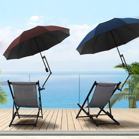 DUOUPA clip-on umbrella attached to chair armrest provides sun protection