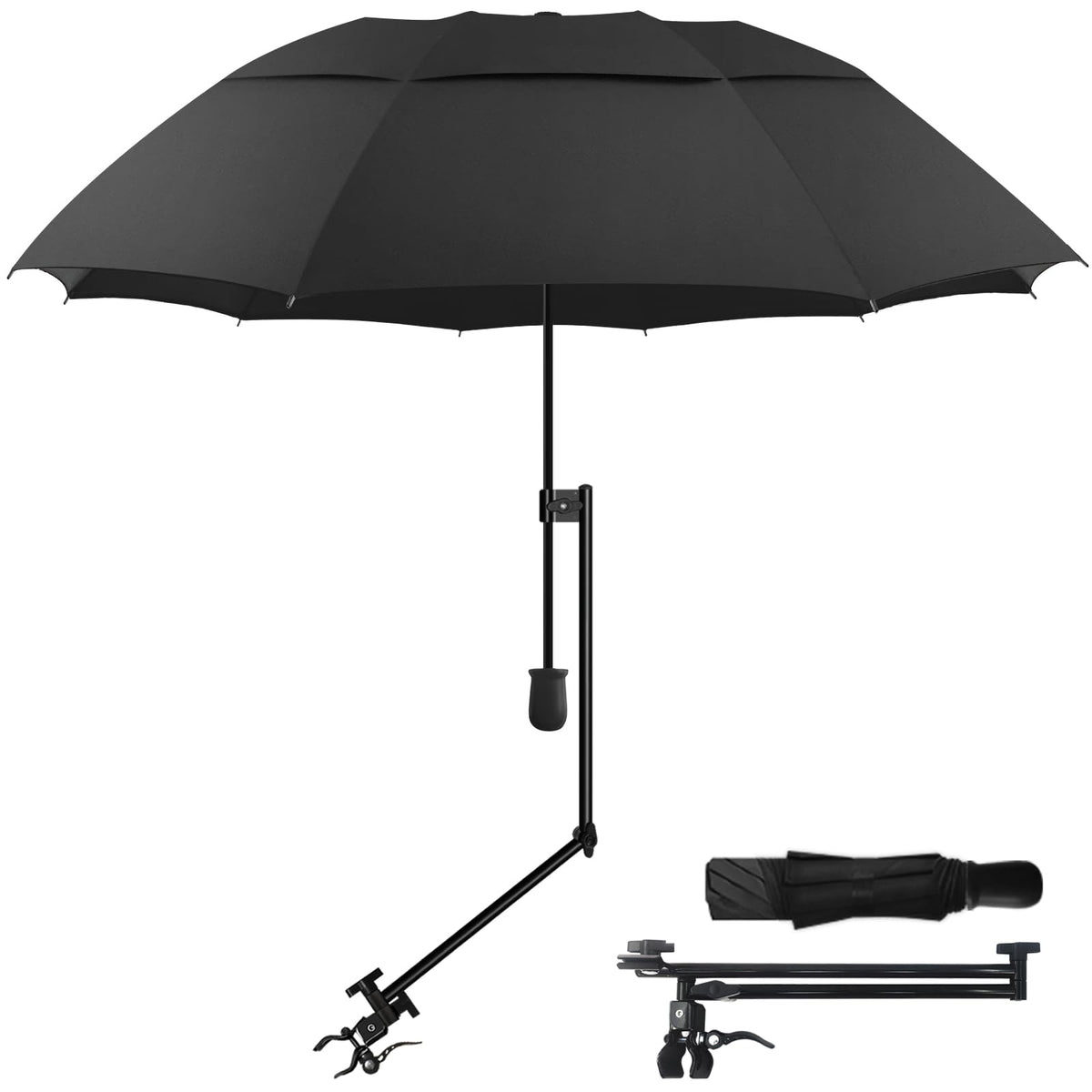 DUOUPA patio umbrella clipped to chair for portable shade on the go