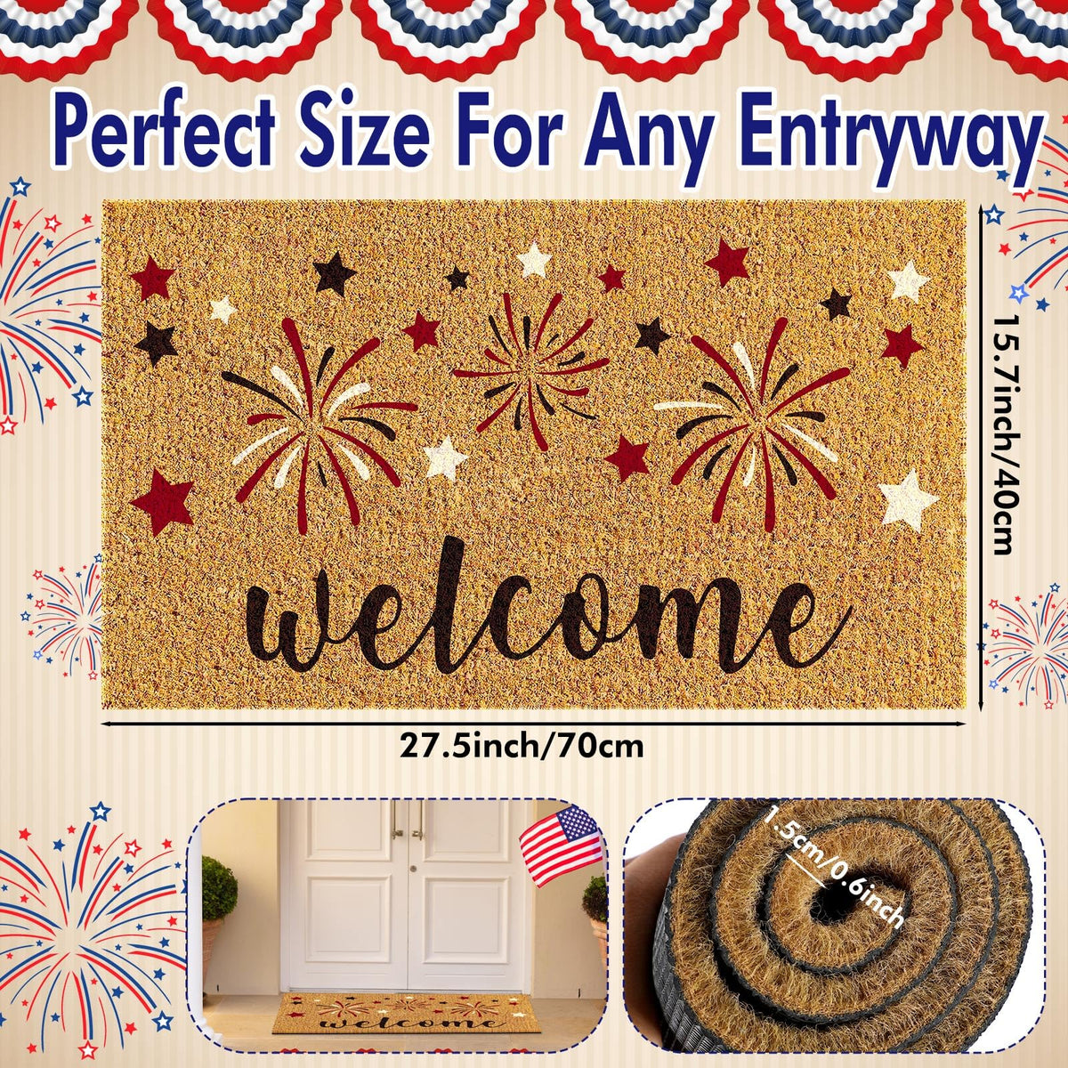 Duraaamo Independence Day welcome mat sized 16 by 28 inches
