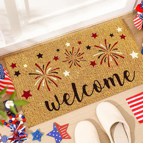 Duraaamo patriotic door mat featuring fireworks and stars design for entryways
