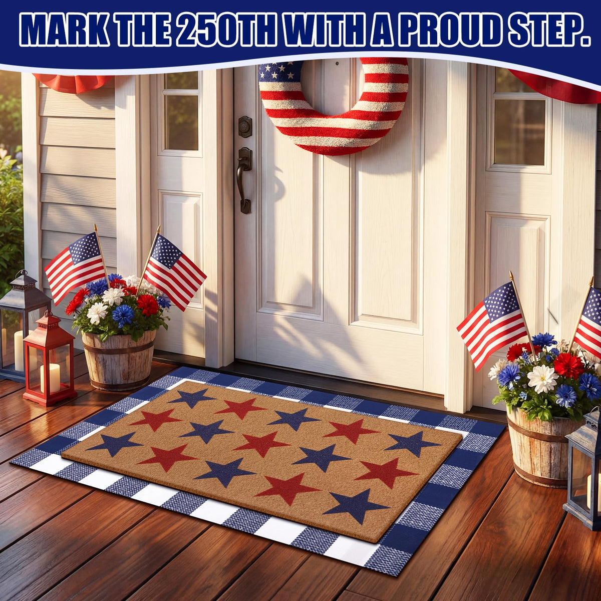 Duraaamo two-piece patriotic doormat set for coordinated front-door décor.