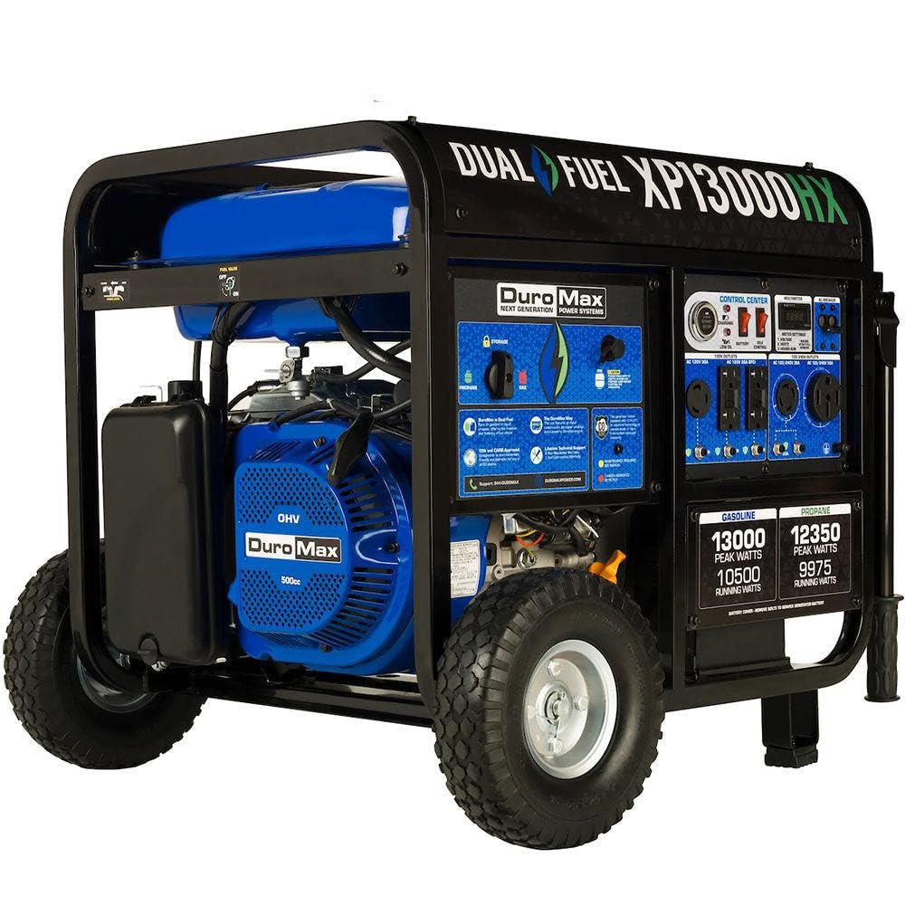 DuroMax XP13000HX dual-fuel capability provides flexible fuel options.