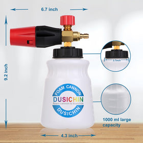 Dusichin transparent container shows remaining cleaner during wash.