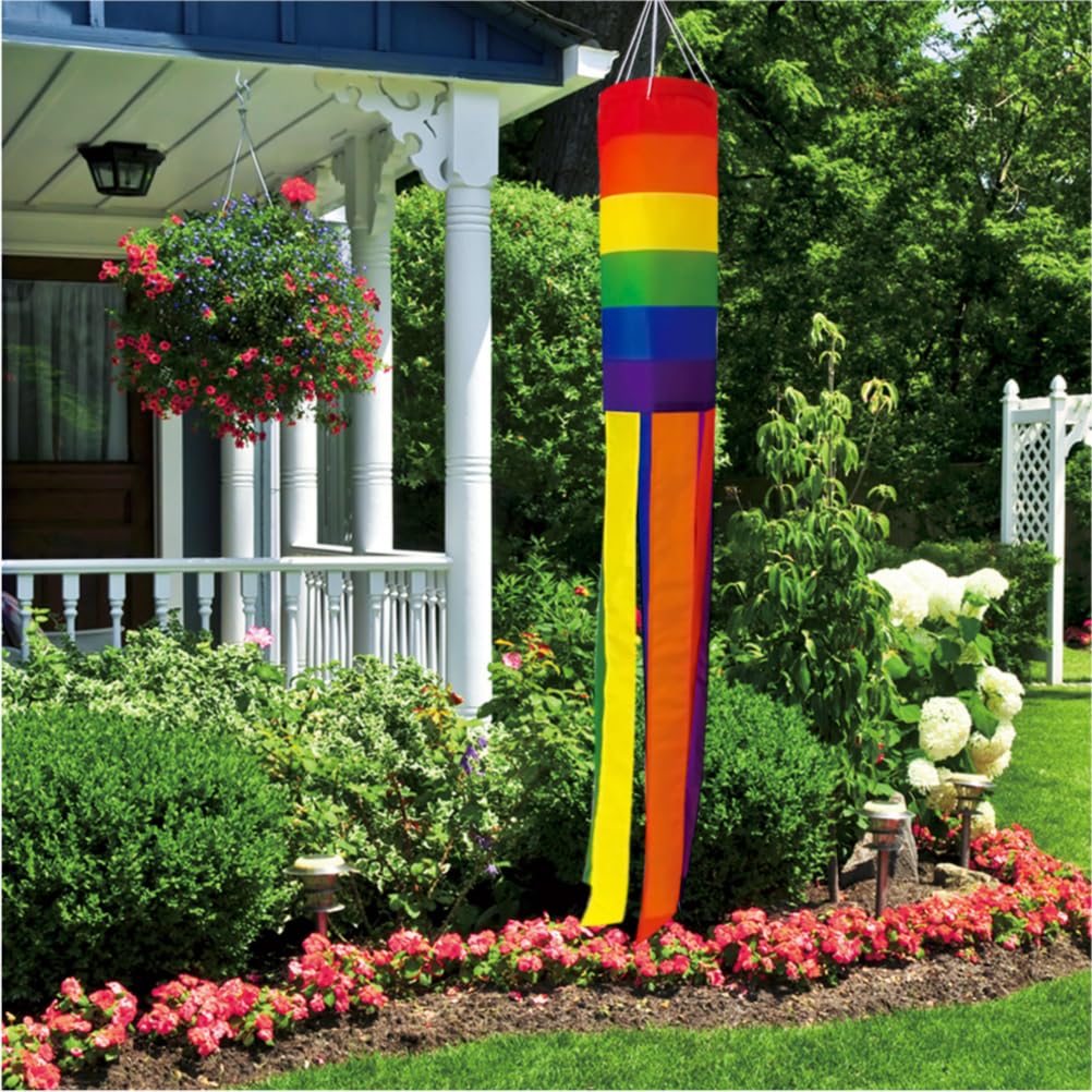 Dusnodu Pride Rainbow Windsock uses durable polyester fabric to resist weather and sun.