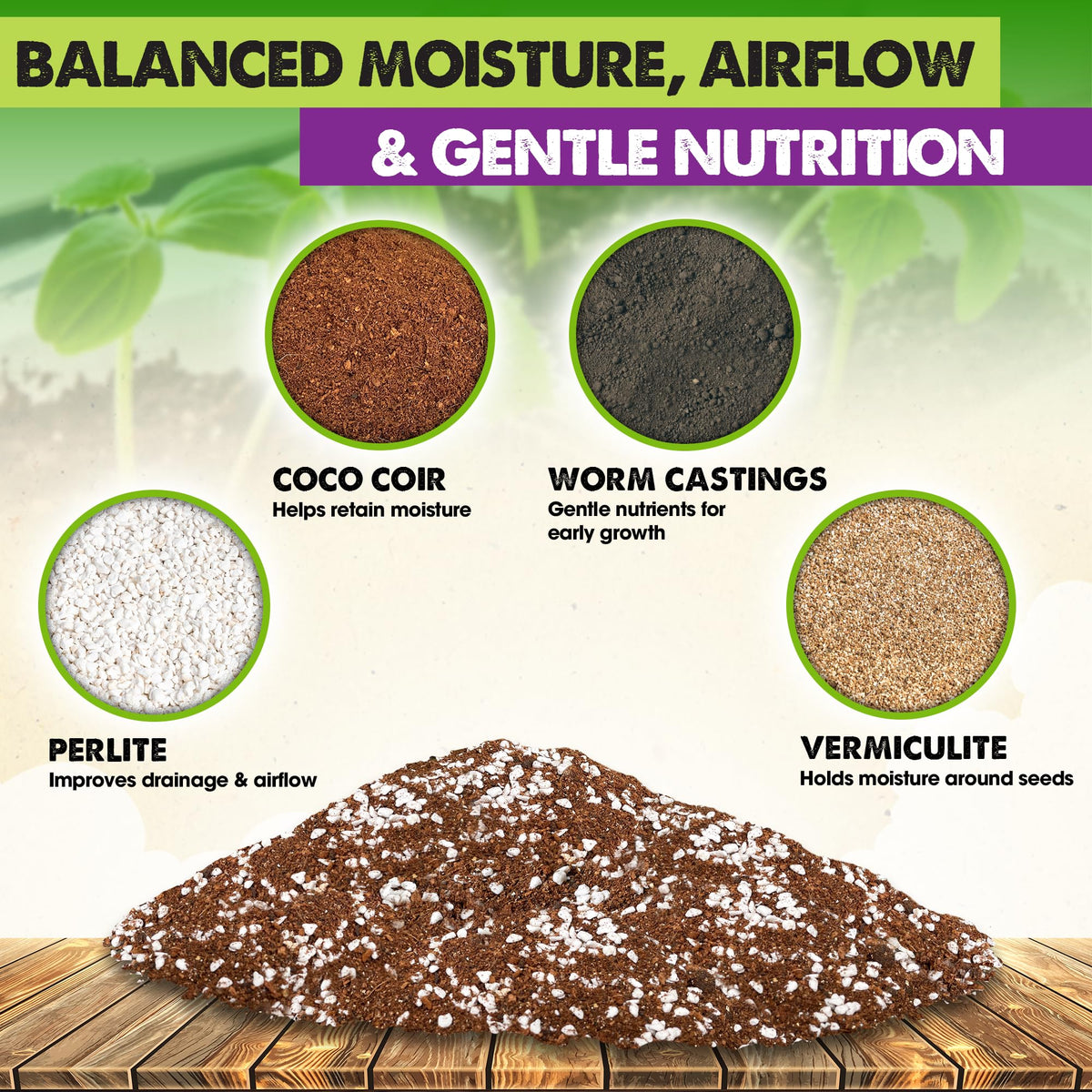 Duspro fine-textured seedling mix helps seeds stay in contact for even growth.