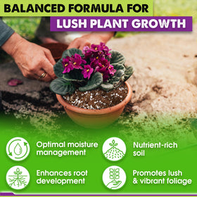 Duspro African violet soil in pot shows ready-to-use mix for quicker planting.