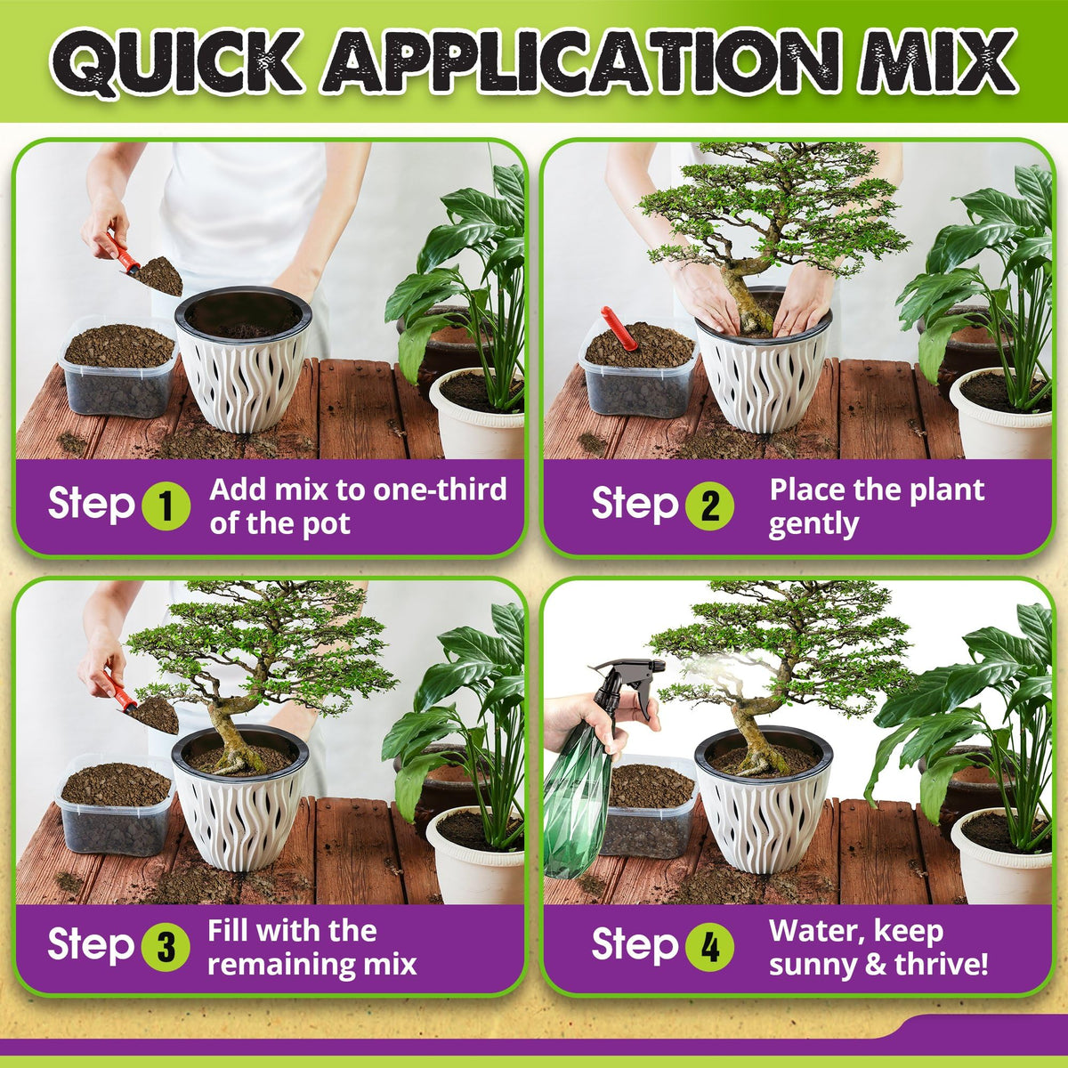 Duspro soil simplifies repotting with a pre-mixed blend.