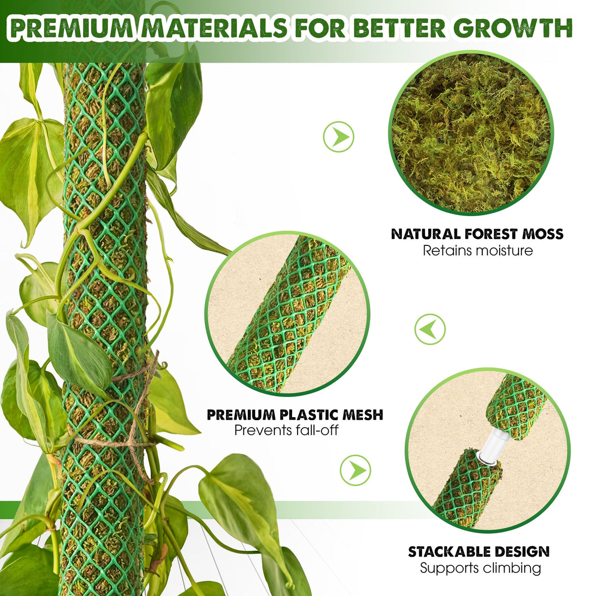 Duspro PVC-core moss pole provides strong, stable support for long-term growth.