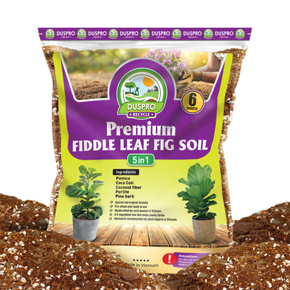 Duspro Recycle Fiddle Leaf Fig Soil bag front, ready-to-use indoor ficus care.