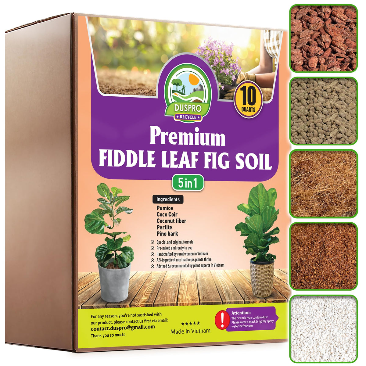 Duspro Recycle Fiddle Leaf Fig Soil Mix ready-to-use blend for indoor fig care.