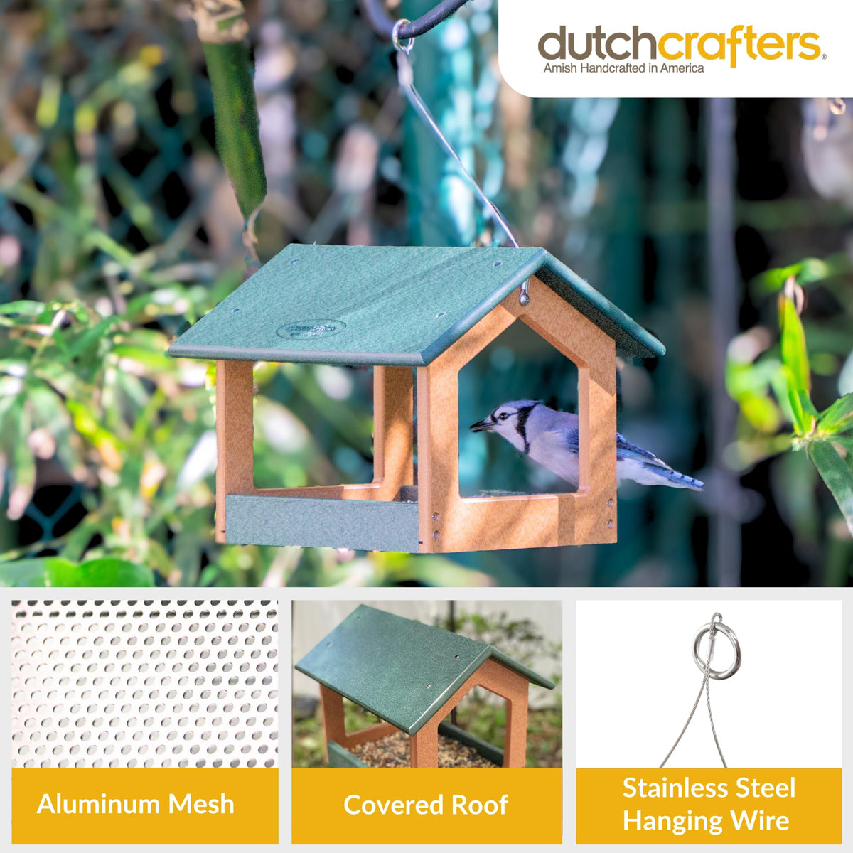 DutchCrafters open tray design allows easy access and fast bird entry