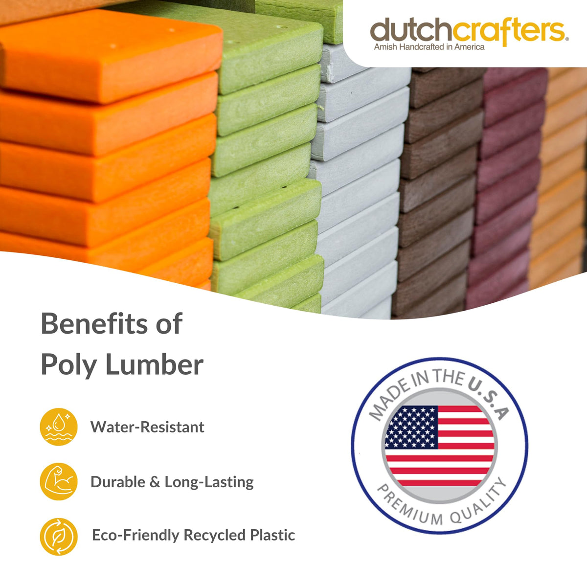 DutchCrafters stainless hardware plus hanging cable ensures lasting performance