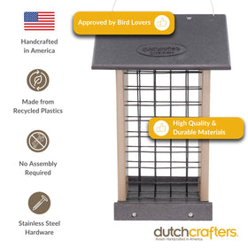 DutchCrafters large-perch design helps blue jays and woodpeckers land and cling.