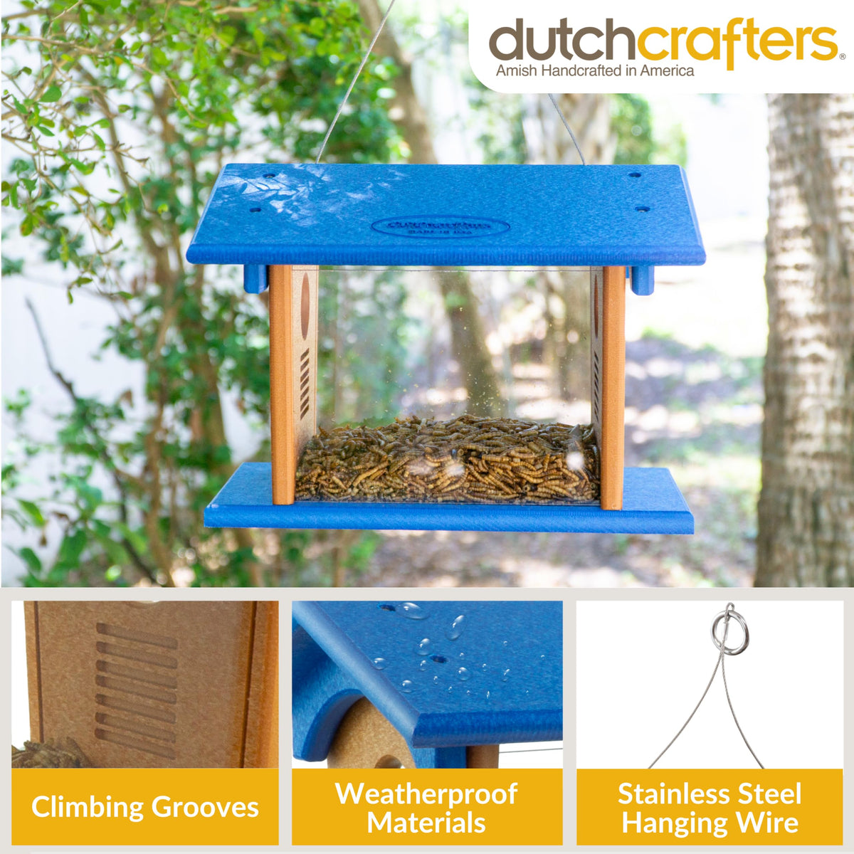 Clear side panels on the DutchCrafters feeder for monitoring food levels
