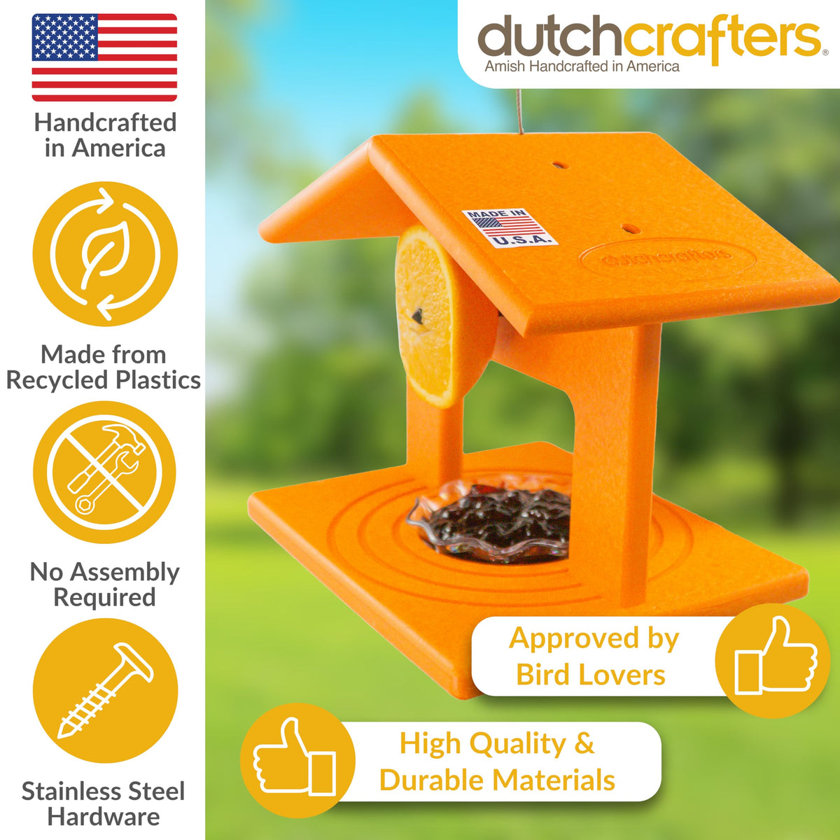 DutchCrafters orange oriole feeder cup area highlights jelly cup access