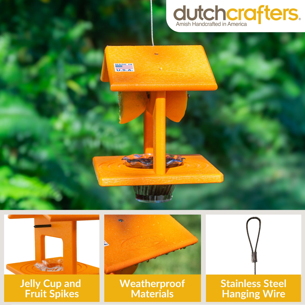 DutchCrafters orange oriole feeder fruit slices holders show versatile fruit options