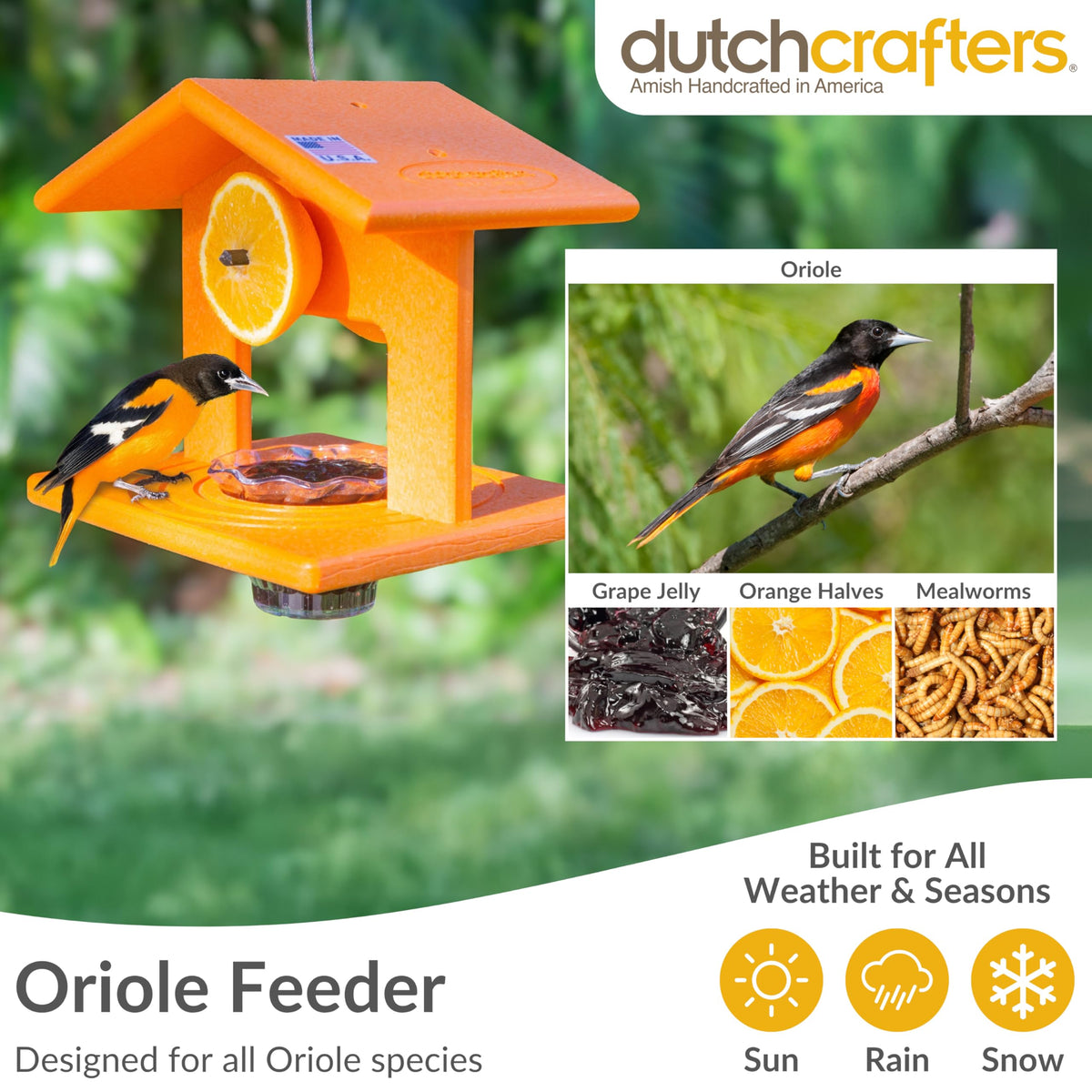 DutchCrafters orange oriole feeder hanging cable for durable outdoor use