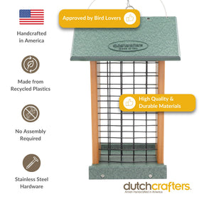 DutchCrafters feeder with stainless cable for secure outdoor hanging and stability.