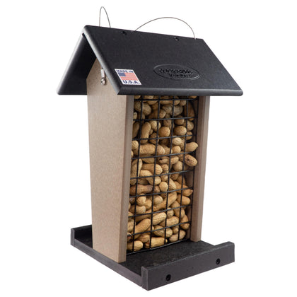 DutchCrafters plastic poly peanut feeder with black roof, ideal for large birds.
