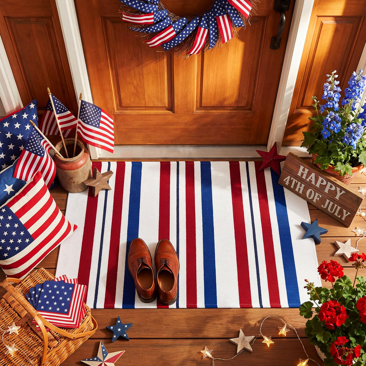 Duraaamo indoor-outdoor door mat versatile for seasonal styling.