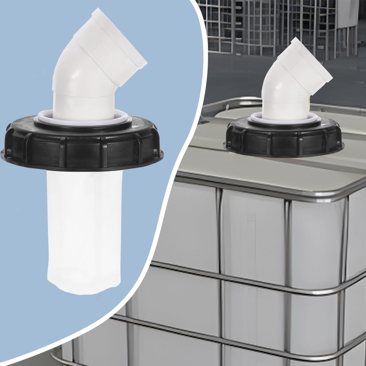 DVECUE IBC lid cap dimensions diagram highlighting 75 mm inner diameter