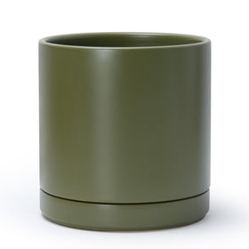 D'vine Dev 10-inch olive ceramic planter with drainage hole for indoor plants.