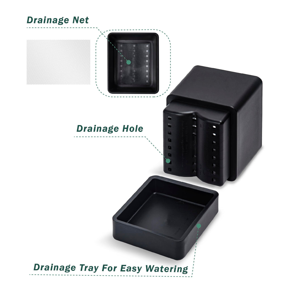 D'vine Dev 4-inch planter includes drainage mesh net for soil protection.