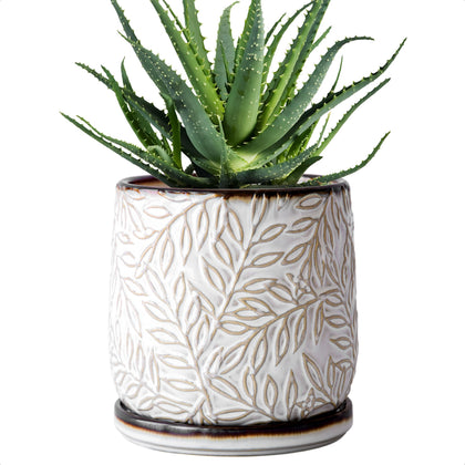 Dvine Dev 6-inch embossed leaves pot with drainage hole for indoor plants