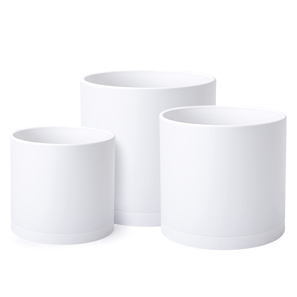 D'vine Dev 8-inch planter with drainage hole and seamless saucer, modern minimalist look.