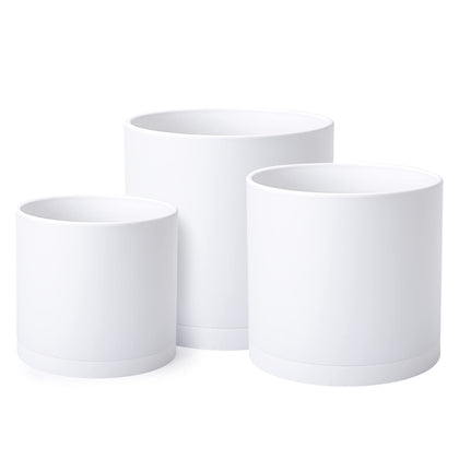 D'vine Dev 8-inch planter with drainage hole and seamless saucer, modern minimalist look.
