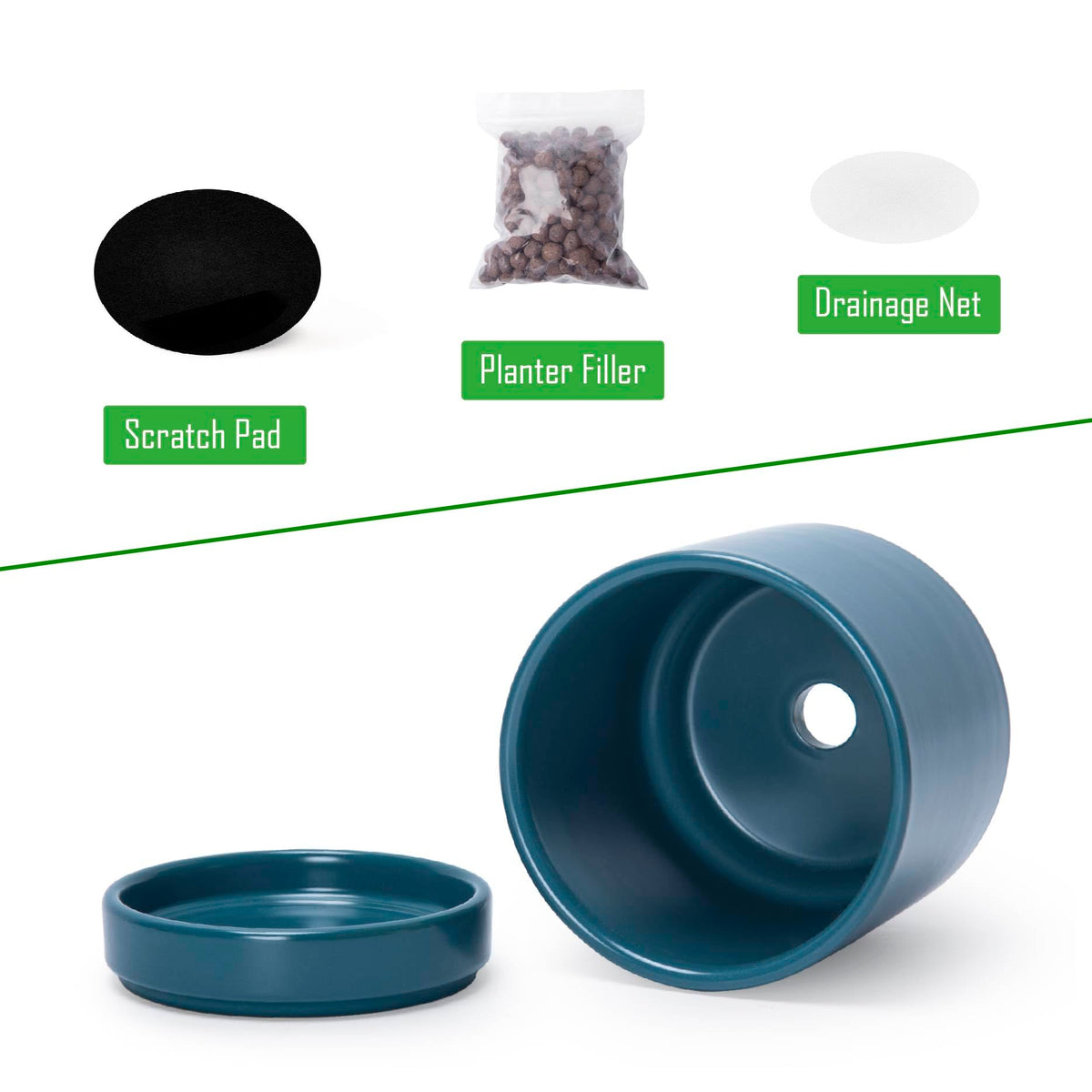 D'vine Dev saucer included with planter to protect surfaces.