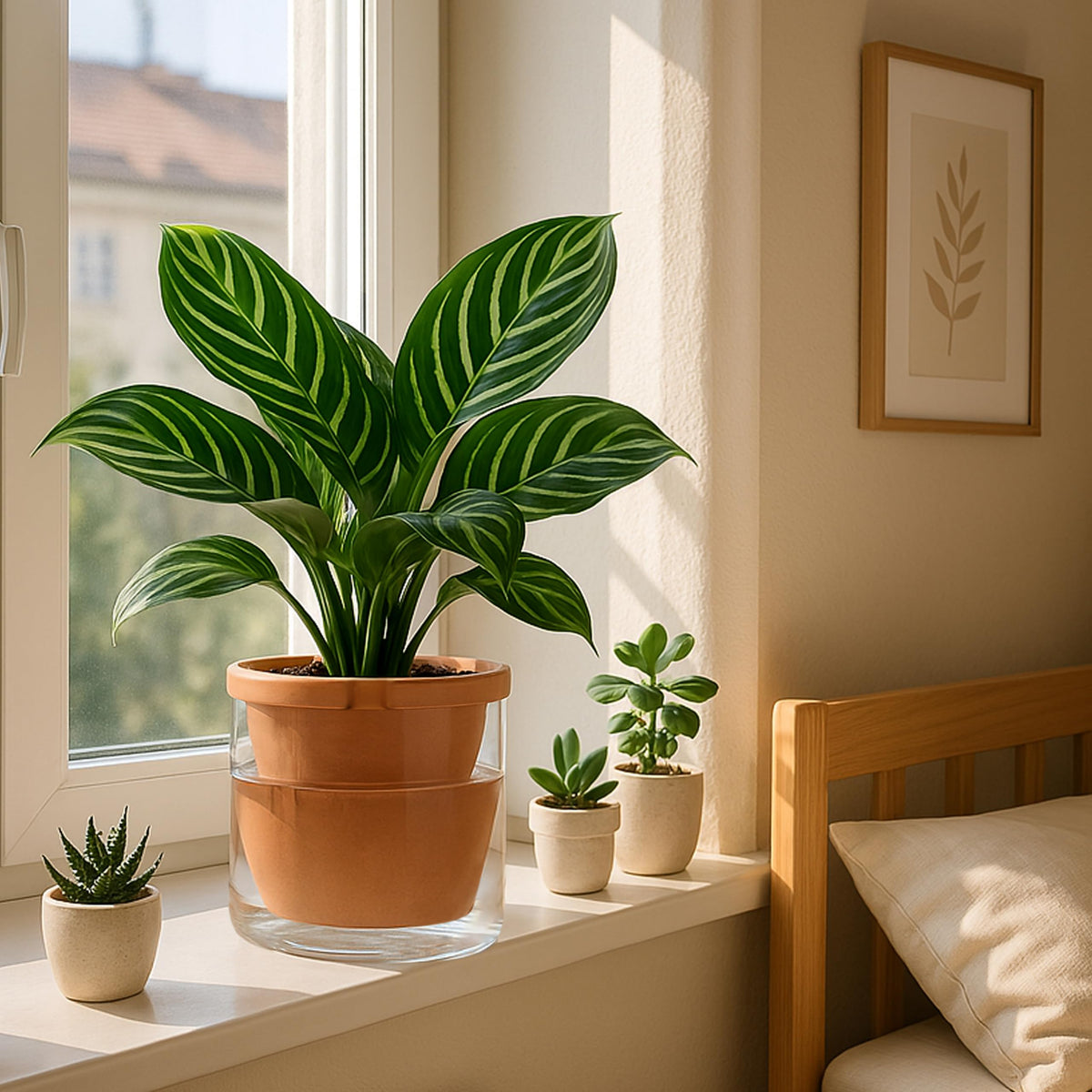 D'vine Dev terracotta pot hosting herbs in a stylish living space