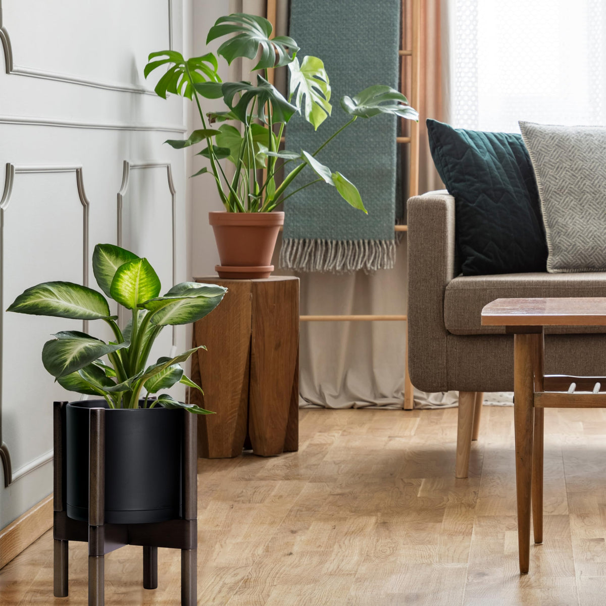 D'vine Dev matte black pot highlights modern decor and lightweight portability