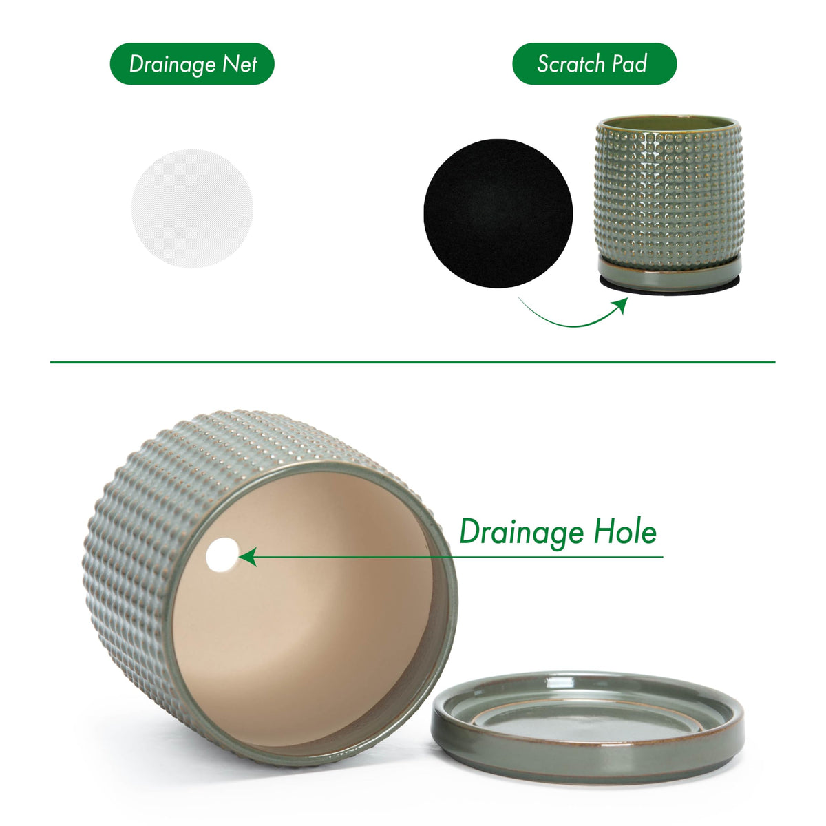 D'vine Dev olive planter zoom on drainage net for soil containment.