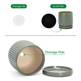 D'vine Dev olive planter zoom on drainage net for soil containment.