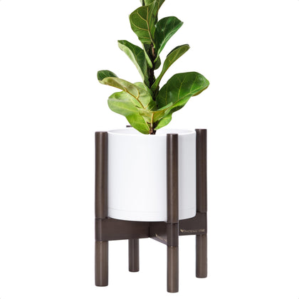 D'vine Dev 8-inch matte white planter with stand elevates indoor greenery.