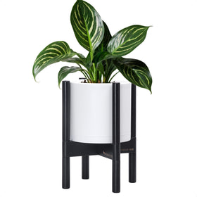 D'vine Dev planter pot 8in with stand, front view, ideal for elegant indoor displays.