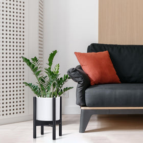 D'vine Dev planter pot and stand side view highlights slim profile for space-saving decor.
