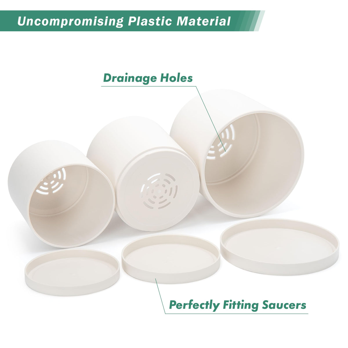 D'vine Dev seamless saucer pairs with planters for a tidy look.
