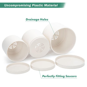 D'vine Dev seamless saucer pairs with planters for a tidy look.