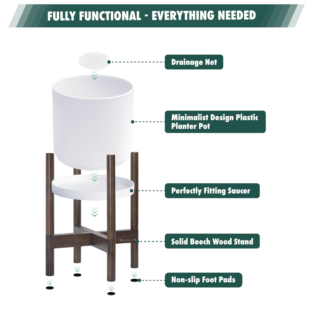 D'vine Dev thick-walled plastic pot offers durability and light weight.