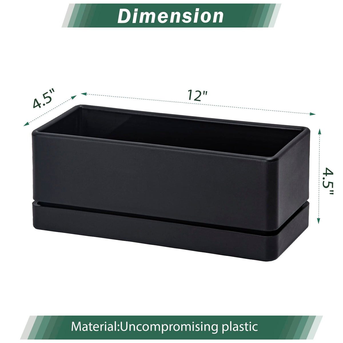 D'vine Dev rectangle plastic herb planter shows drainage holes and a saucer for tidy indoor gardening.