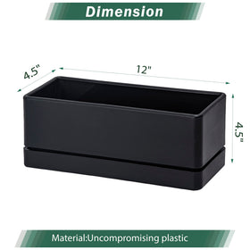 D'vine Dev rectangle plastic herb planter shows drainage holes and a saucer for tidy indoor gardening.